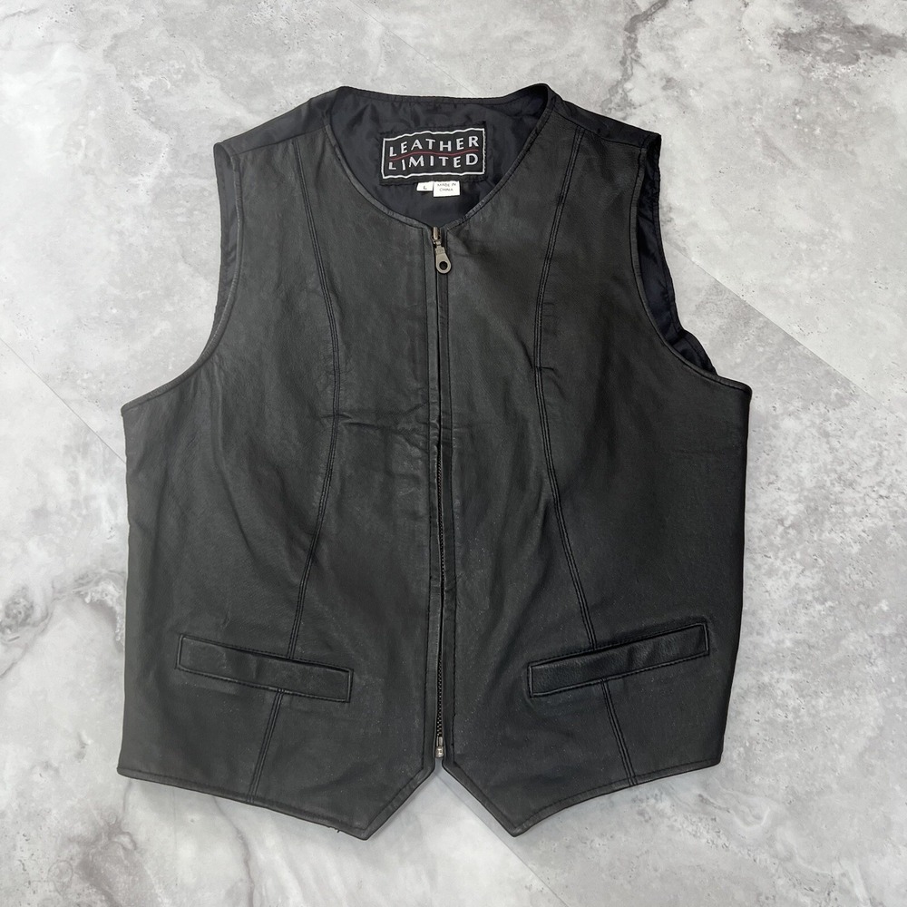 Vintage Leather Limited Vest Black‎ Zipper Closure Women's Size Large L